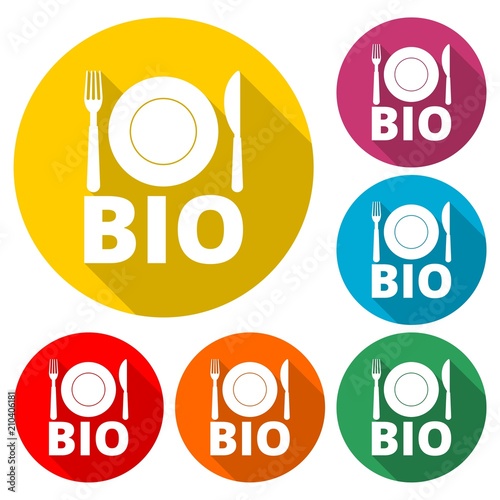 Healthy Food Plate icon, Food dinning kitchen menu restaurant icon, color icon with long shadow