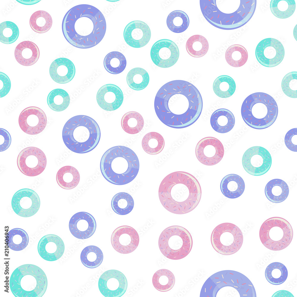 Seamless pattern with cartoon donuts. Wrapping paper pattern.
