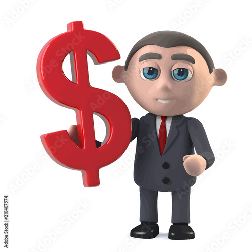 Vector 3d Businessman holds US Dollar currency symbol