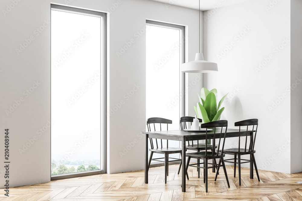 Fototapeta premium White dining room corner, black table