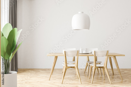 White and wooden dining room interior photo