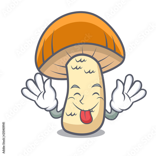 Tongue out orange cap boletus mushroom mascot cartoon