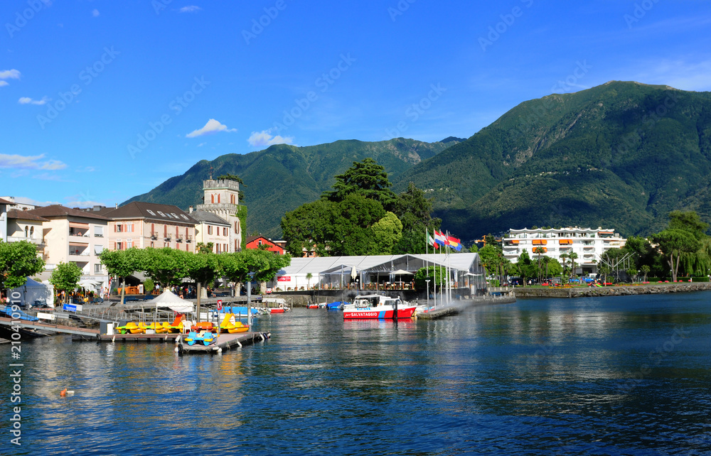 South-Switzerland: Boats at Ascona at Lago Maggiore in Ticino