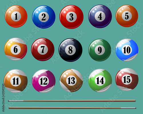 A set of color illustrations of billiard accessories