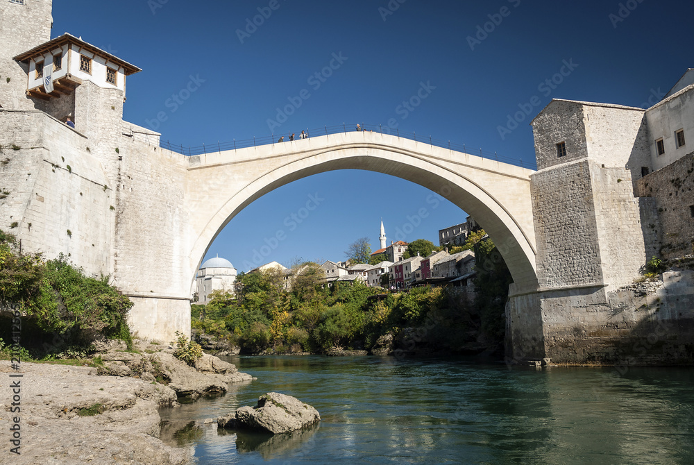 old bridge famous landmark in mostar town bosnia and herzegovina