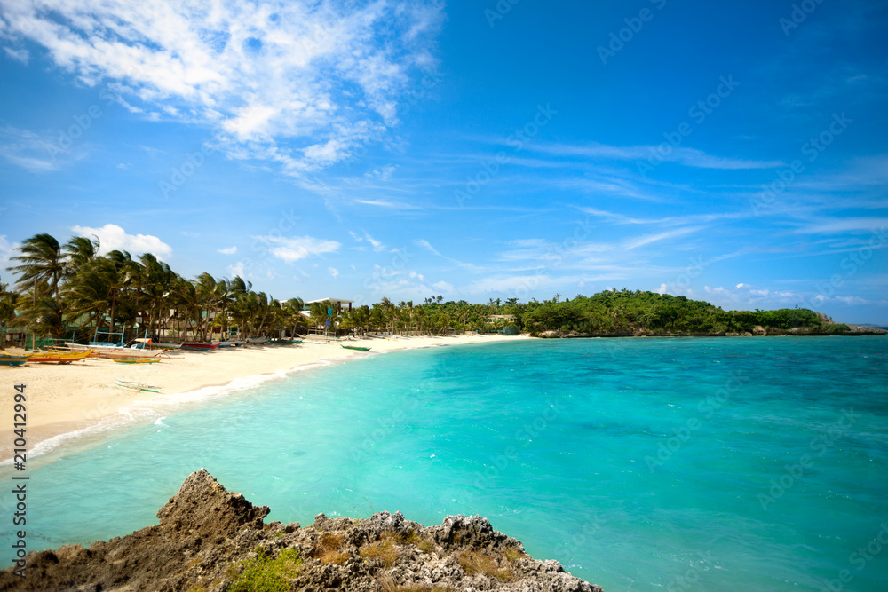 Tropical beach lagoon with palm trees