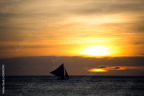 luxury yacht on sundown