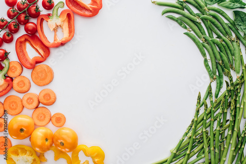 top view of healthy fresh vegetables isolated on white background