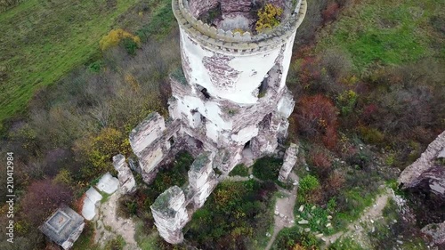 Aerial view of the ruined towers of the  Chervonogorodsky castle. Top view. Ukraine
 photo