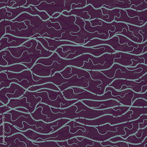 Abstract seamless nature pattern. Root-like design structural grid. United lines with twisting ends. Vector cartoon illustration