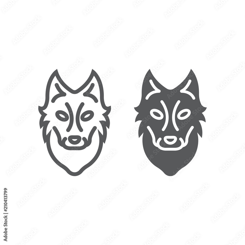 Fototapeta Wolf line and glyph icon, animal and zoo, dog sign vector graphics, a linear pattern on a white background, eps 10.