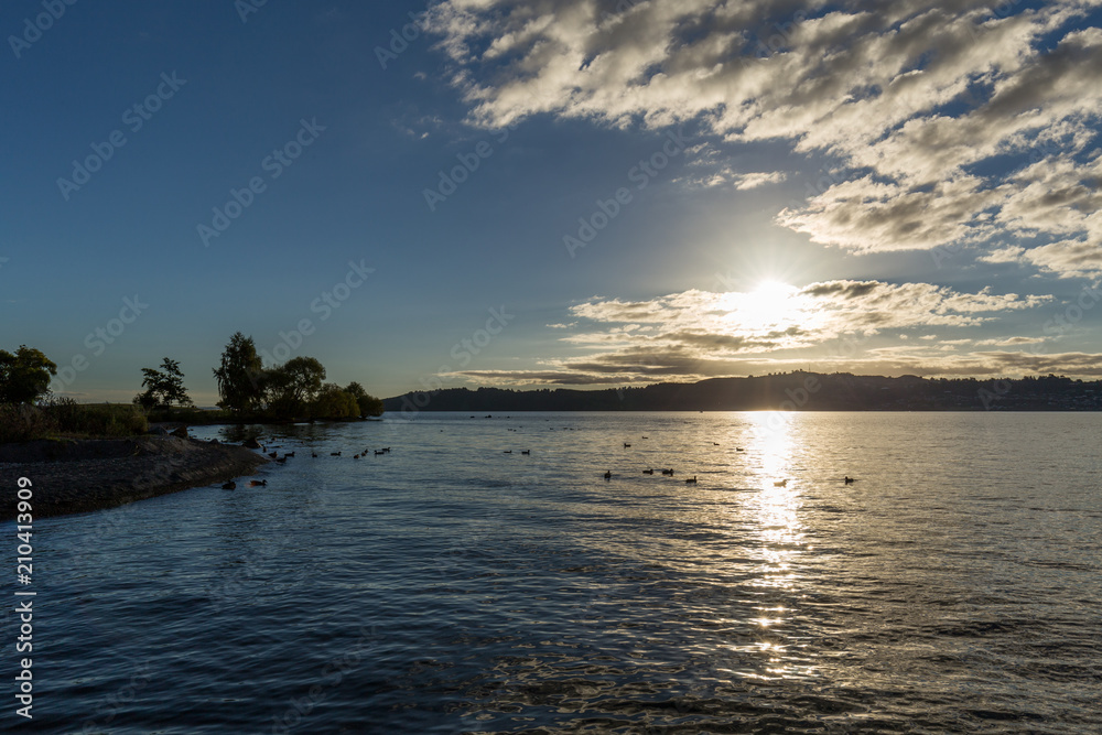 Fototapeta premium Sunset over Lake Taupo, New Zealand
