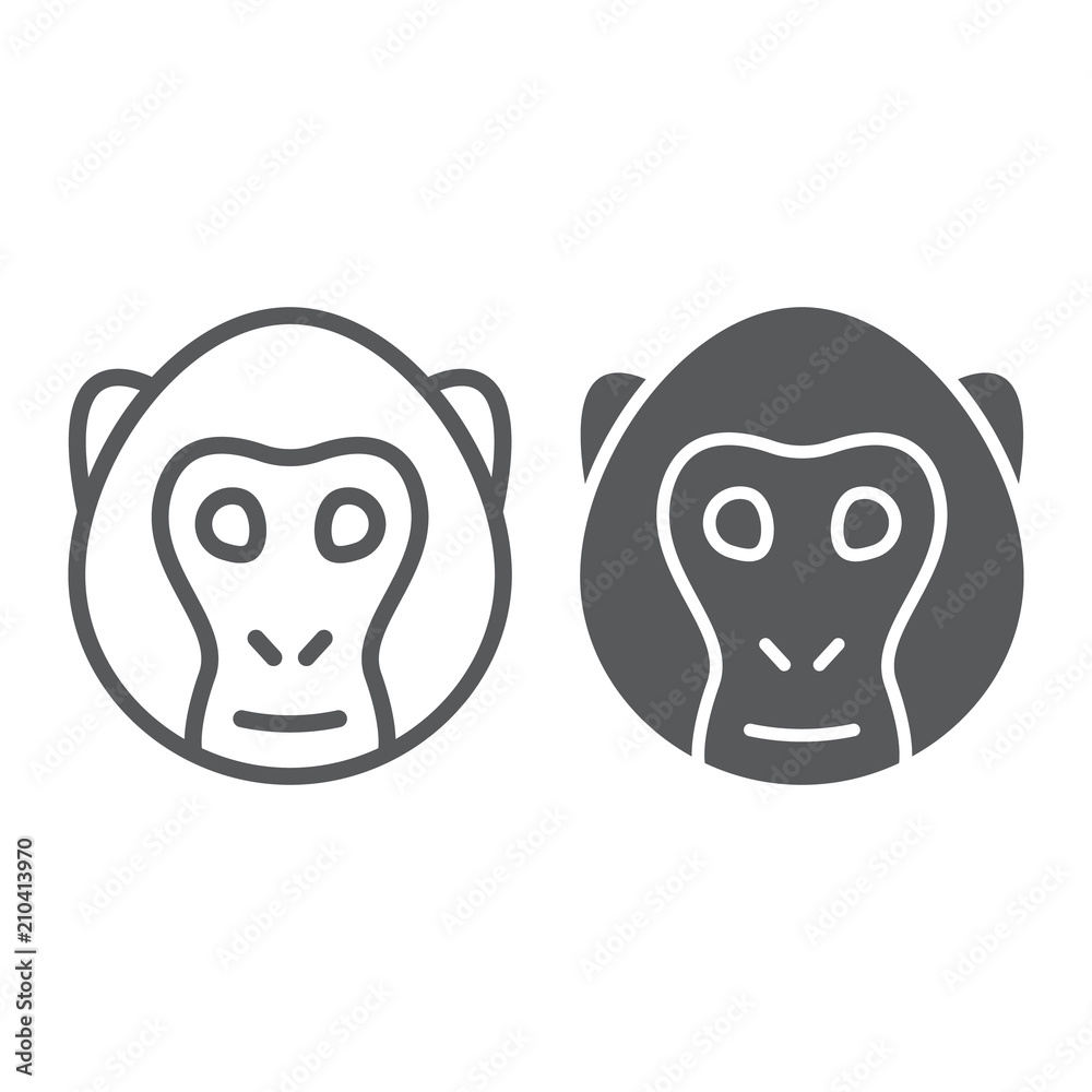 Monkey line and glyph icon, animal and zoo, simian sign vector graphics, a linear pattern on a white background, eps 10. Monkey line and glyph icon, animal and zoo, simian sign vector graphics, a linear pattern on a white background, eps 10.