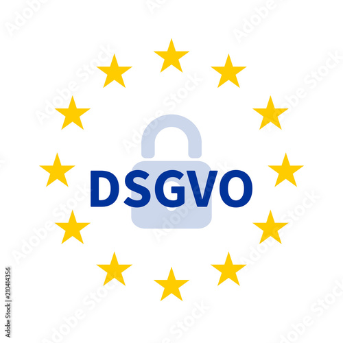 Sternenkranz der EU mit Vorhängeschloss und DSGVO / Datenschutz-Grundverordnung.