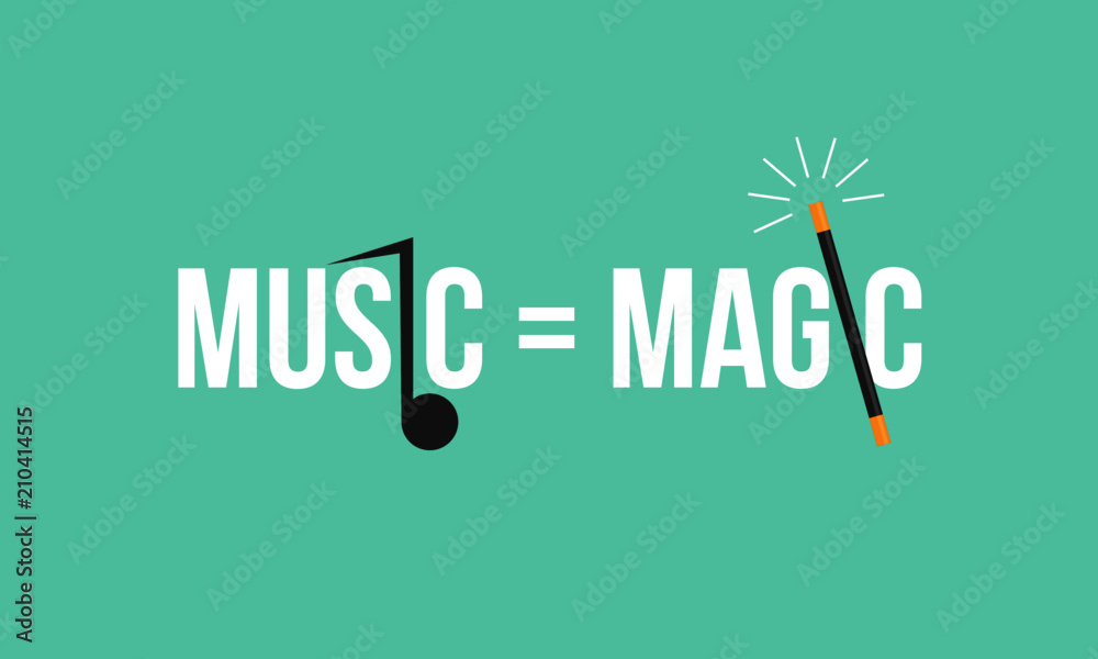 music is like magic concept. Music note icon. magic stick icon. vector illustration and typography.