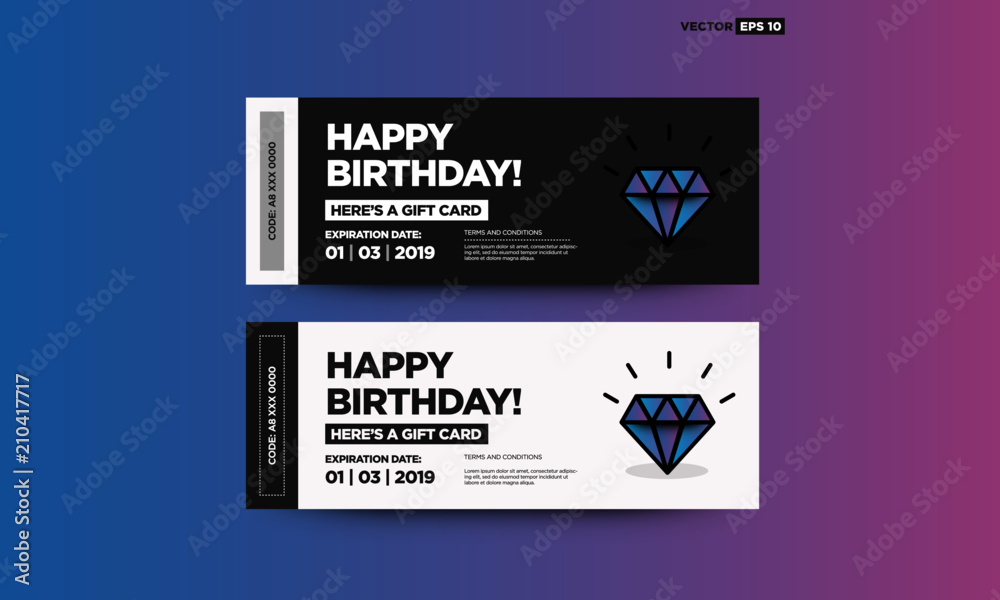 Naklejka premium Happy Birthday Gift Card with Diamond Vector Icon Illustration