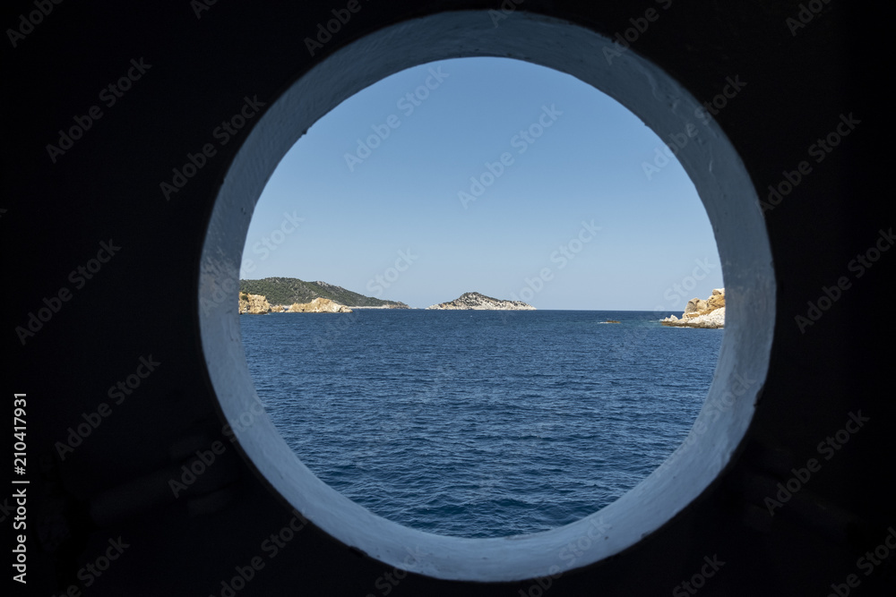 A view from the boat window on the way through Sporades, Greece