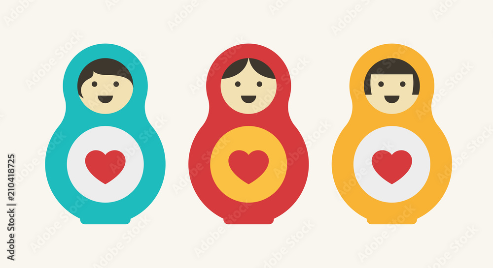 Matryoshka Doll with Heart. From Russia With Love Concept. Different Haircut Styles. Flat Color Icon. Matryoshka Doll with Heart. From Russia With Love Concept. Different Haircut Styles. Flat Color Icon.