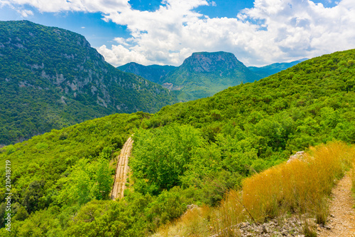 Top view of the old railway track at Asopos gorge near national park of Oiti in Central Greece photo