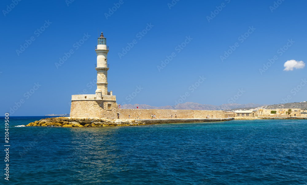 Lighthouse in Chania town. Good, Sunny weather. The island of Crete.