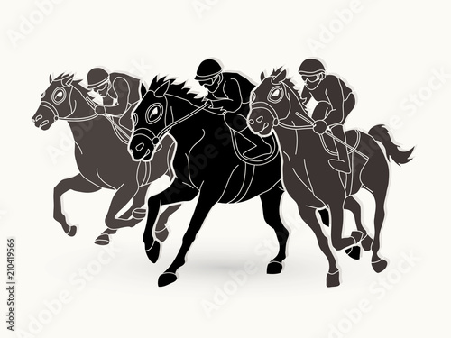 Fototapeta Naklejka Na Ścianę i Meble -  Jockey riding horse, hose racing graphic vector.
