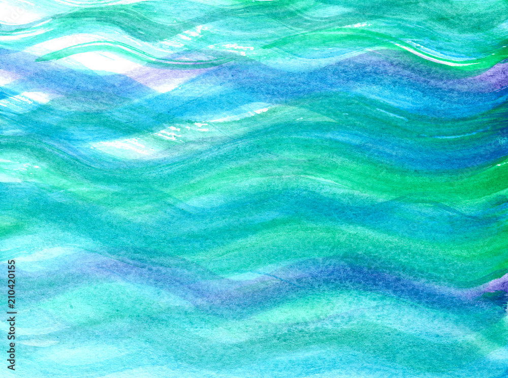 Green-blue-violet abstract waves in watercolor