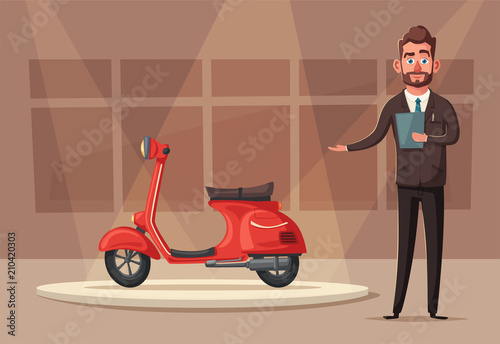 Happy cute colsuntant or salesman. Vector cartoon illustration