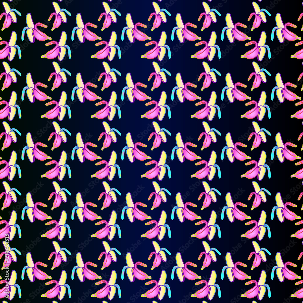 Gradient seamless pattern of a banana on a blue background. Summer bright neon pattern. Ready-made pattern of fruit pattern Gradient seamless pattern of a banana on a blue background. Summer bright neon pattern. Ready-made pattern of fruit pattern