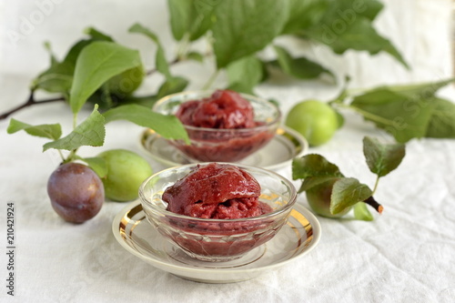 Plum sorbet, ice cream, refreshing dessert