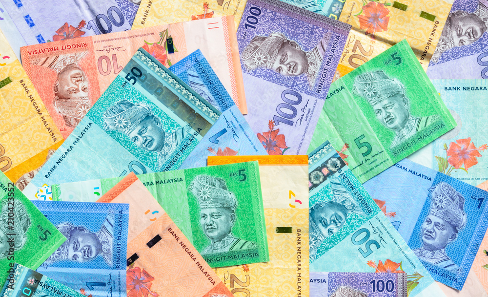 Malaysian ringgit banknotes background. Financial concept.