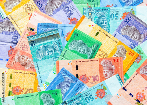 Malaysian ringgit banknotes background. Financial concept.