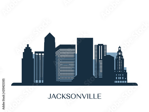 Jacksonville skyline, monochrome silhouette. Vector illustration.