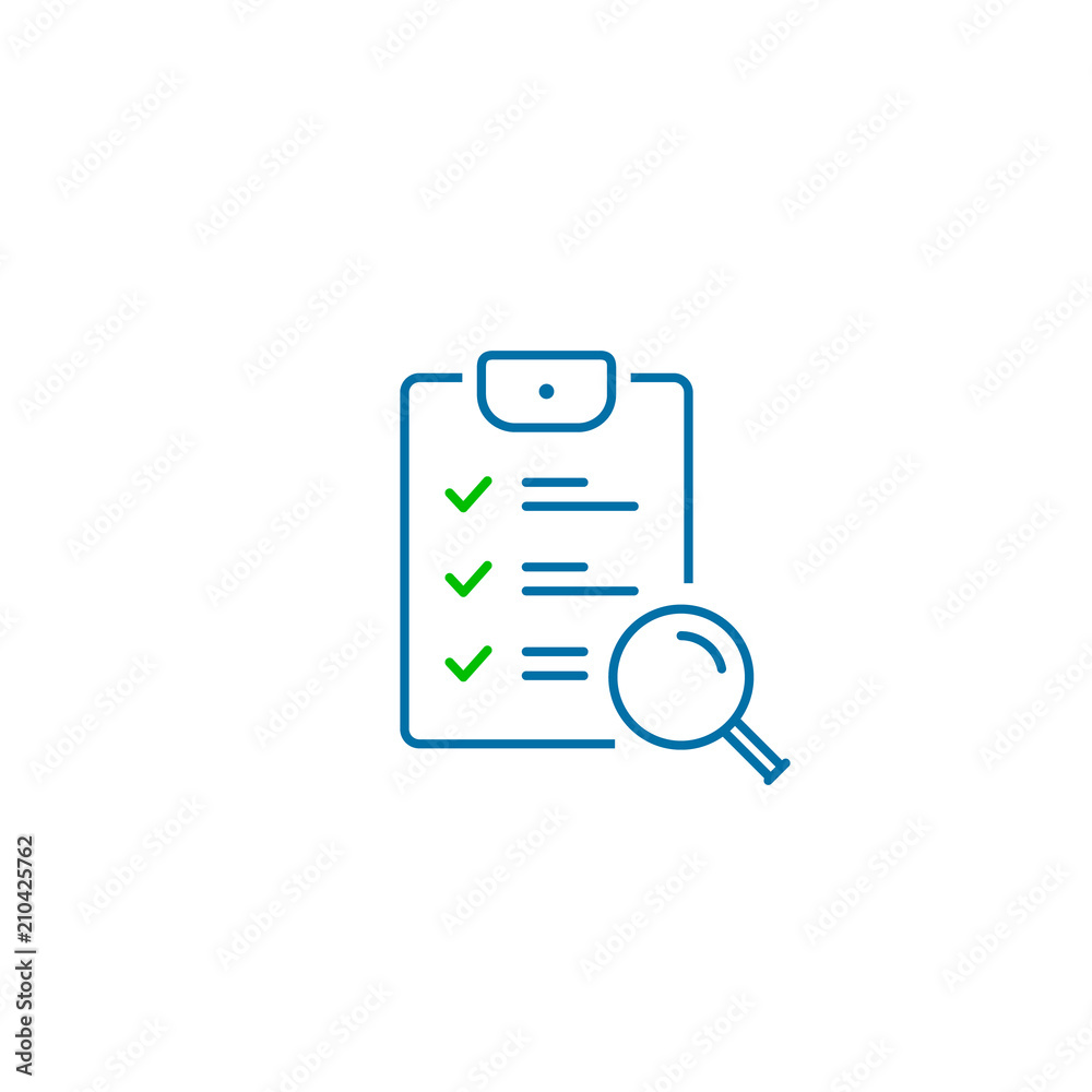 Checklist with Magnifier icon. Vector flat style Search document symbol Checklist with Magnifier icon. Vector flat style Search document symbol