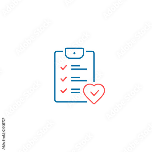 Health checklist test line icon. Heart diagnostic electrocardiography service vector line symbol