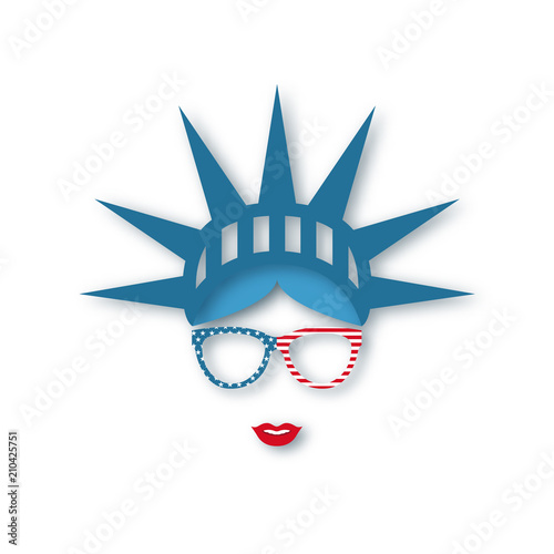 4th July Independence Day. Girl in symbolic hat Statue of liberty. Paper art. Vector illustration.