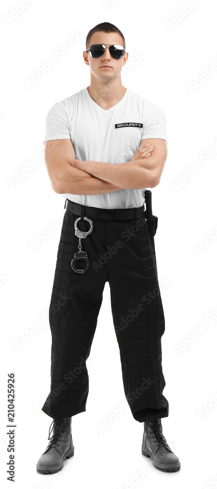 Male security guard in uniform on white background Male security guard in uniform on white background