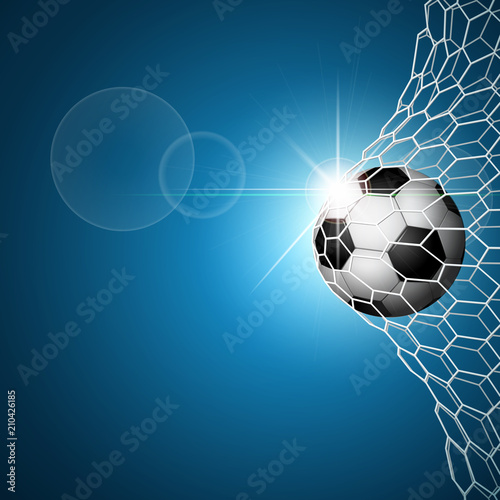 Soccer ball in goal. Blue