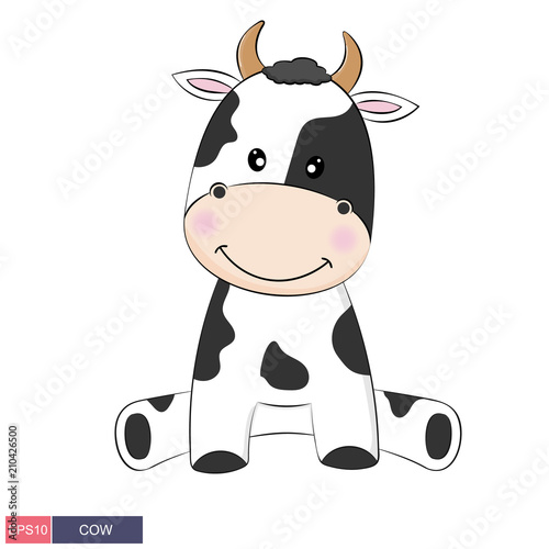 Hand drawn vector illustration of a cute funny cow