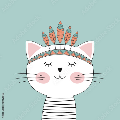 Greeting card of a cute funny cat indian.
