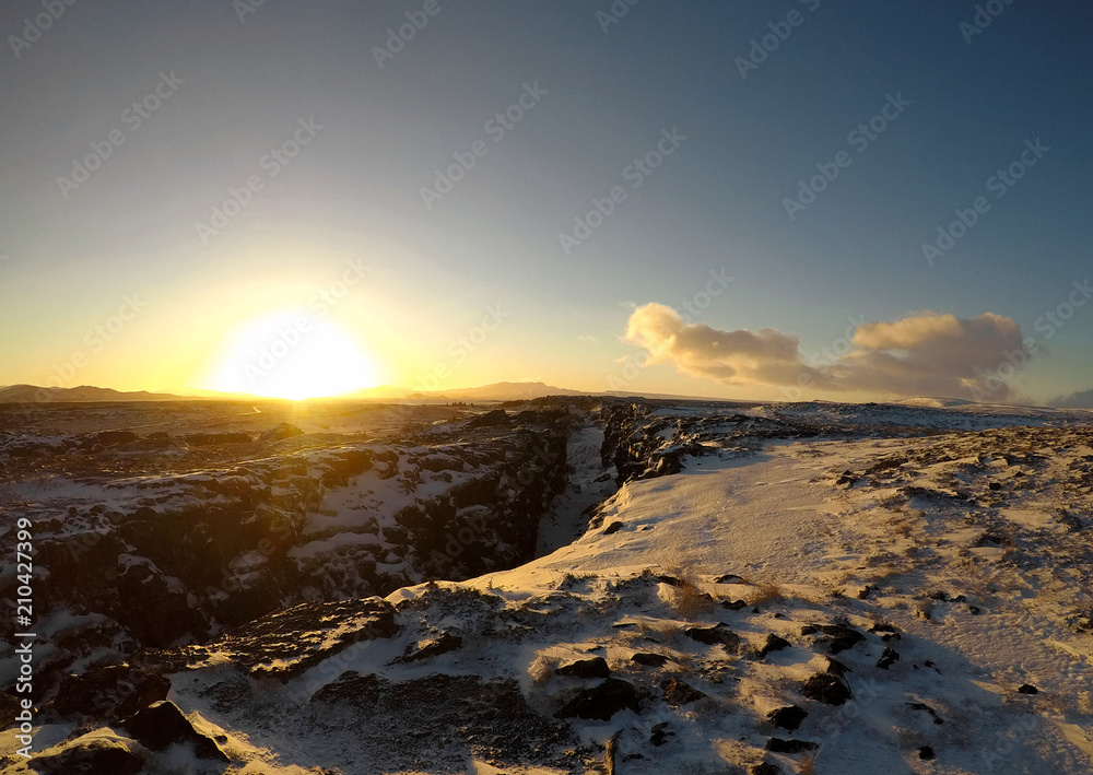 Sunrise over a continental margin in Pingvellir National Park, Iceland Sunrise over a continental margin in Pingvellir National Park, Iceland