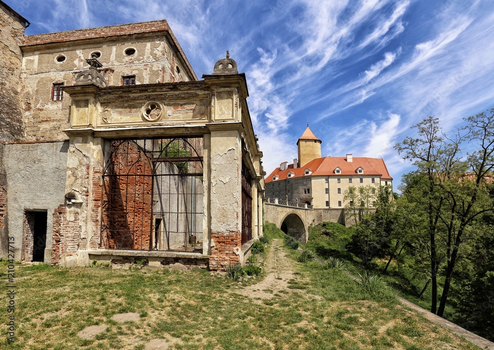 Buildings of Veveri castle with broken facade