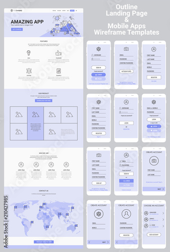 One Page Website and Mobile Apps Wireframe Kit