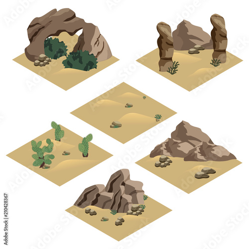 Desert landscape isometric tile set.