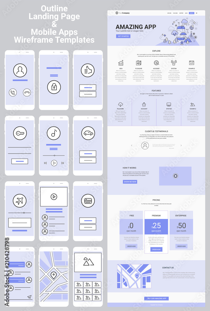 One Page Website and Mobile Apps Wireframe Kit One Page Website and Mobile Apps Wireframe Kit