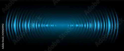 Sound waves oscillating dark blue light, Abstract technology background. Vector. photo