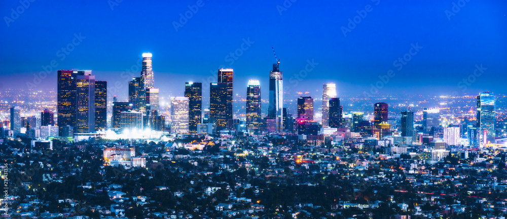 scenic view of Los Angeles skyscrapers at night,California,usa. scenic view of Los Angeles skyscrapers at night,California,usa.
