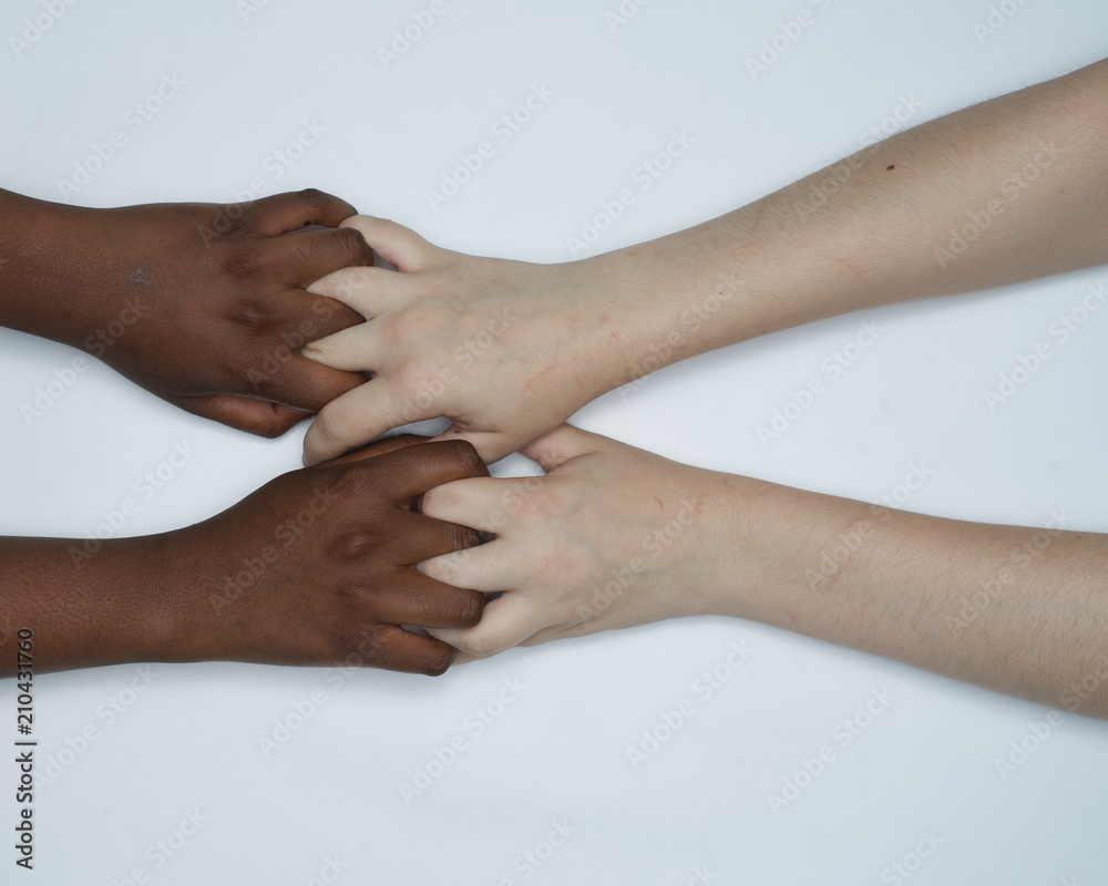 Fototapeta premium Diversity, Hands women from diverse backgrounds, woman's strength and unity interracial 
