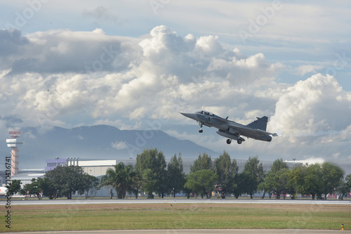 Gripen aircraft over the horizon.