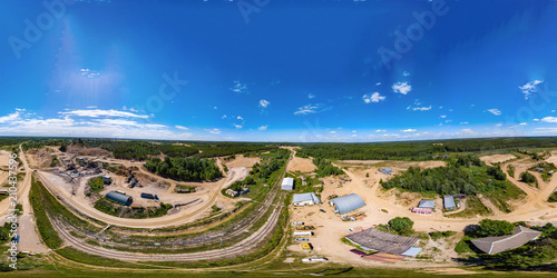 360-degree panoramic aerial view from drone to sand pit photo