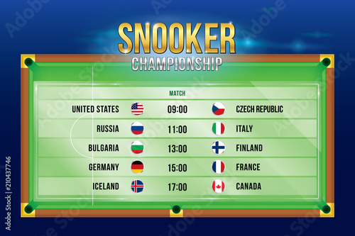 Vector of snooker championship  with match on green snooker table background.